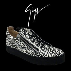 NWB Men's GIUSEPPE ZANOTTI London GZ Logo Double Zip Sneaker, Size 9, Blk/White